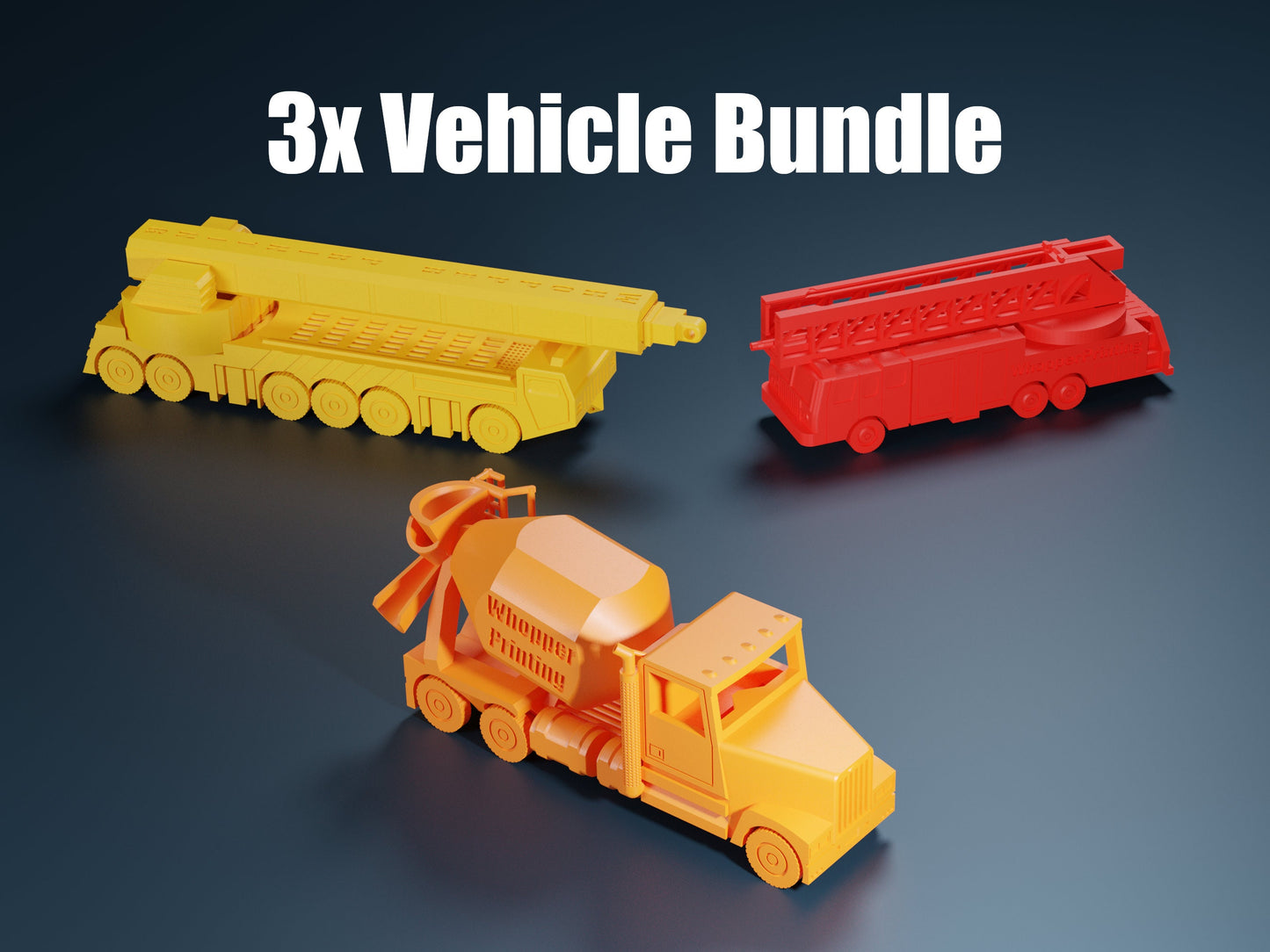 Crane, Firetruck, & Concrete Mixer Truck Bundle Files